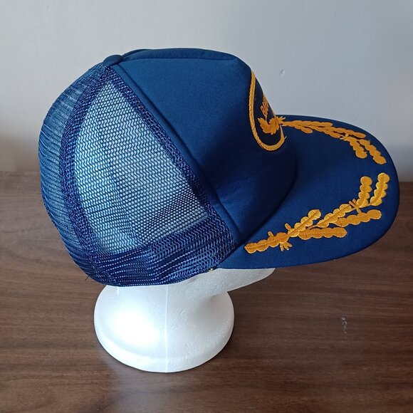 Vintage 1980s Made in Taiwan Bahamas Embroidered Blue Trucker Hat Snapback Cap - Picture 3 of 12